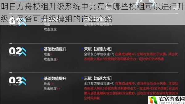 在明日方舟的游戏世界中,模组系统一直是玩家们关注的焦点。随着游戏的不断更新,模组升级系统也在不断完善。那么,究竟有哪些模组可以进行升级?各可升级模组又有哪些详细的特点呢?揭开谜底。