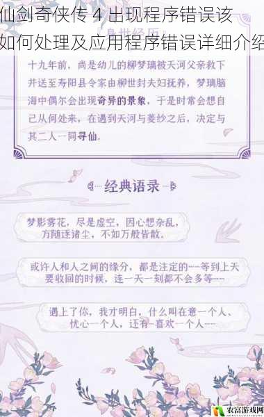 仙剑奇侠传 4 出现程序错误该如何处理及应用程序错误详细介绍