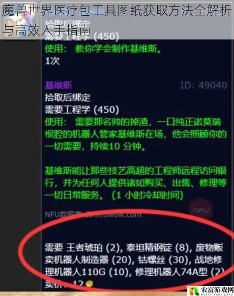 魔兽世界医疗包工具图纸获取方法全解析与高效入手指南