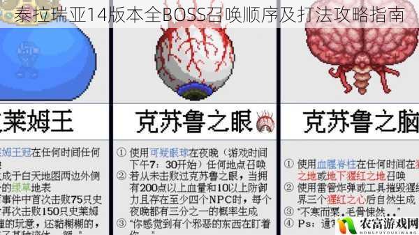 泰拉瑞亚14版本全BOSS召唤顺序及打法攻略指南