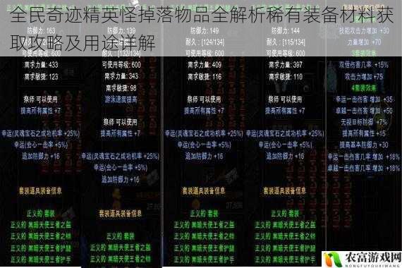全民奇迹精英怪掉落物品全解析稀有装备材料获取攻略及用途详解