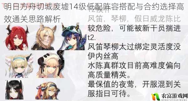 明日方舟切城废墟14级低配阵容搭配与合约选择高效通关思路解析