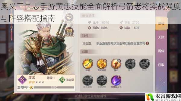 奥义三国志手游黄忠技能全面解析弓箭老将实战强度与阵容搭配指南
