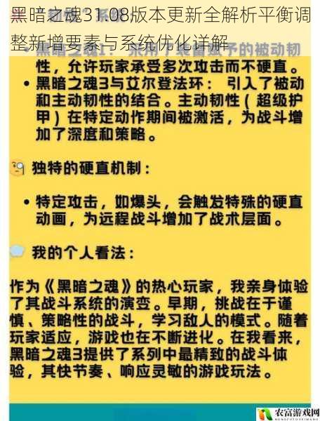 黑暗之魂31.08版本更新全解析平衡调整新增要素与系统优化详解