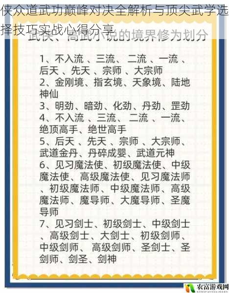侠众道武功巅峰对决全解析与顶尖武学选择技巧实战心得分享