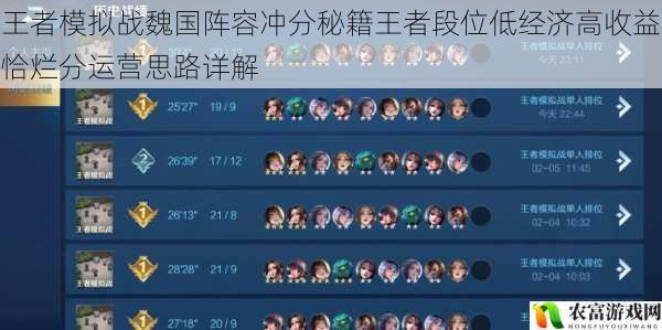 王者模拟战魏国阵容冲分秘籍王者段位低经济高收益恰烂分运营思路详解