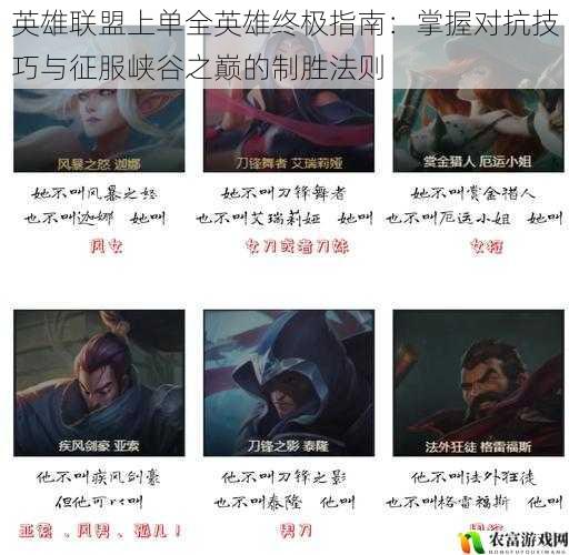 英雄联盟上单全英雄终极指南:掌握对抗技巧与征服峡谷之巅的制胜法则