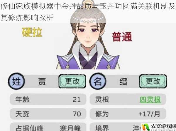 修仙家族模拟器中金丹品质与玉丹功圆满关联机制及其修炼影响探析